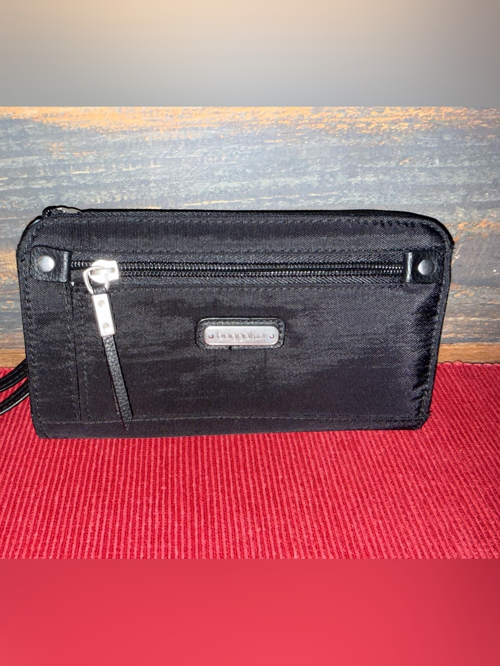 Baggallini Black Nylon Wristlet with Silver Accents
